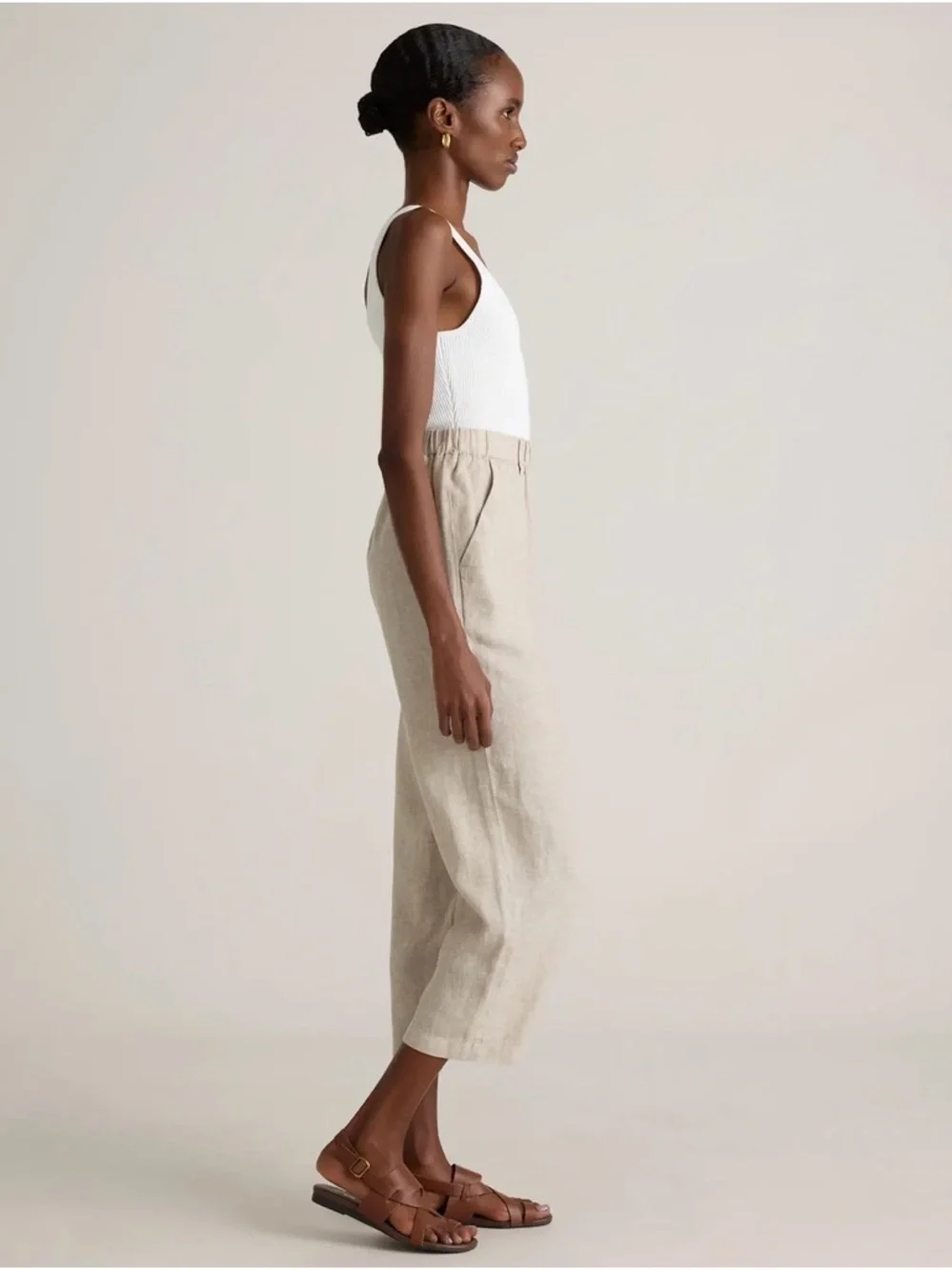 NWOT Quince Natural Beige Cropped Linen Pants. Size M - Picture 4 of 13
